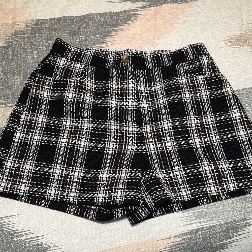 Pink Lily Black and White Checkered High Waist Shorts